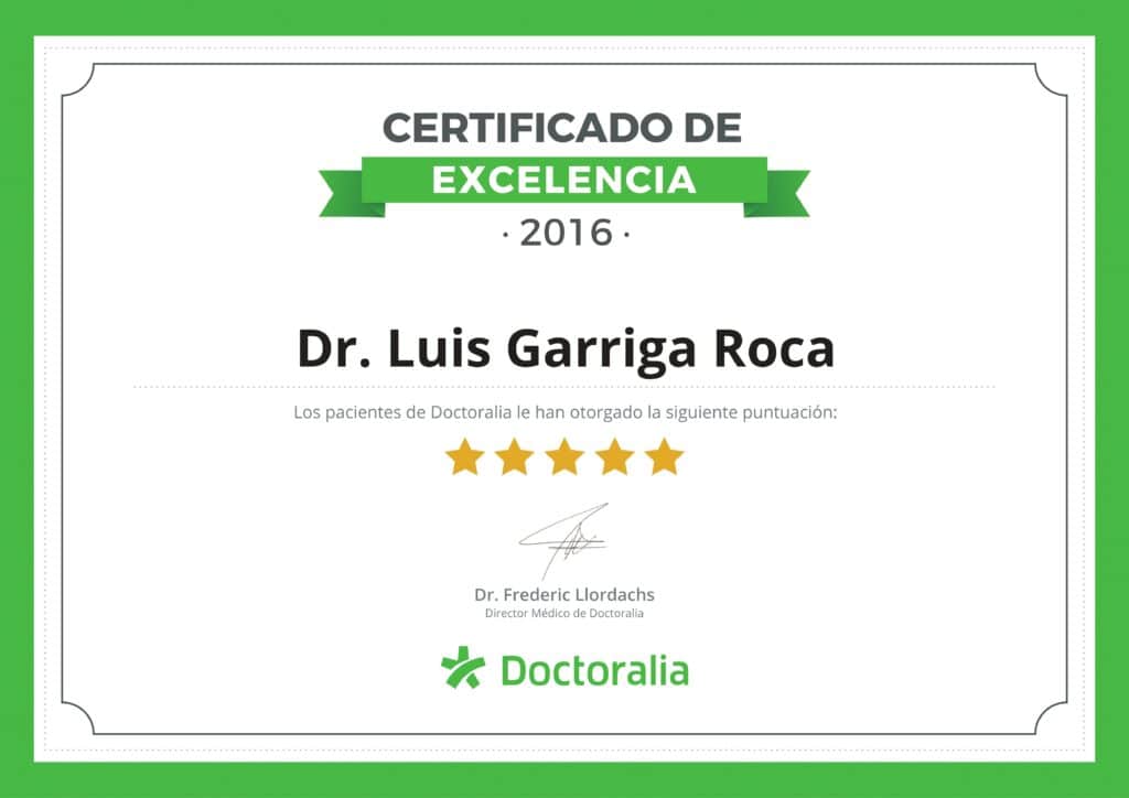 Certificado de excelencia de Doctoralia